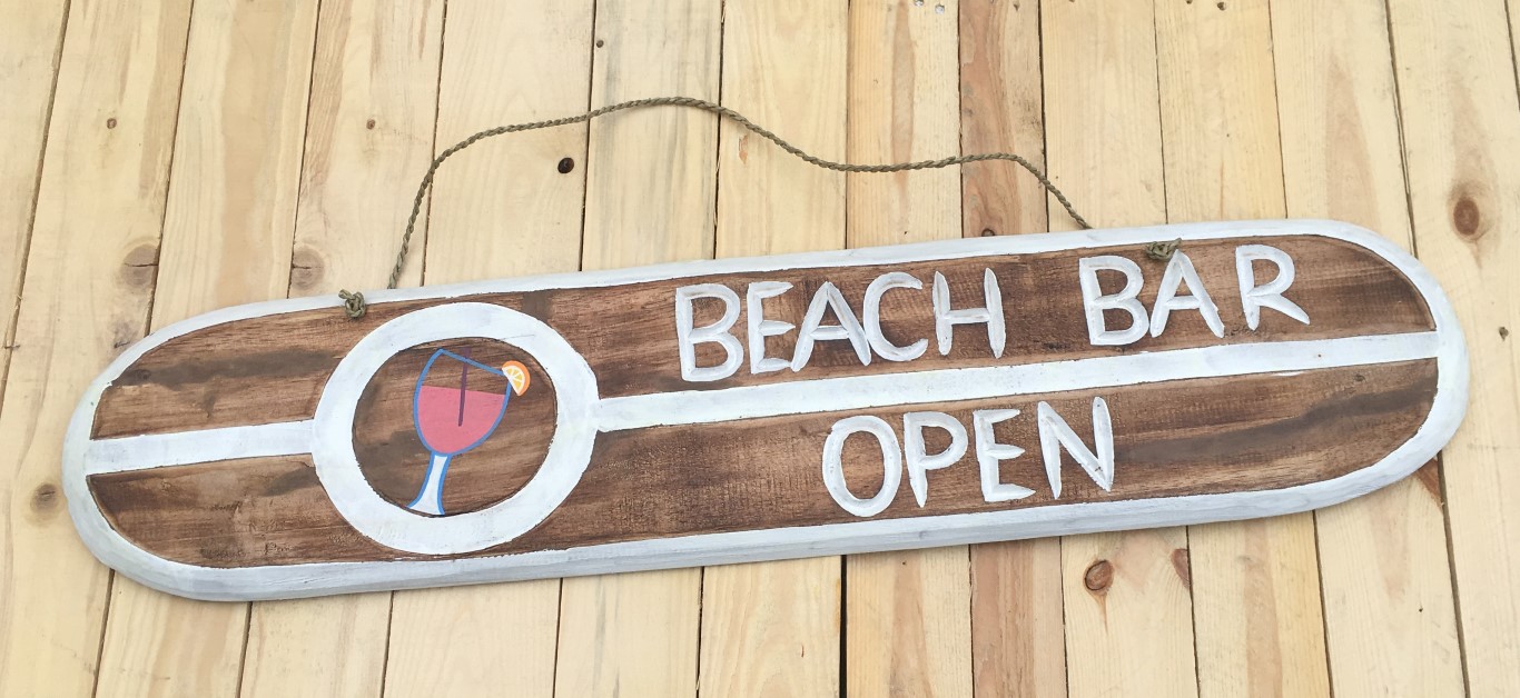 Blechschild lustige Sprüche Deko Wandschild Sommer Strand Beach Bar Open 28x12cm 
