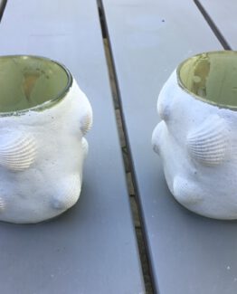 teelichter glas mit muschel