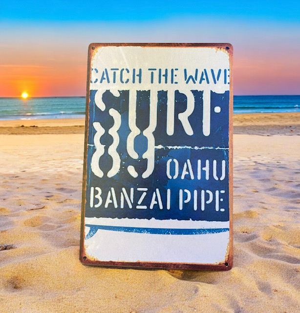 catch tthe wave oahu blechschild